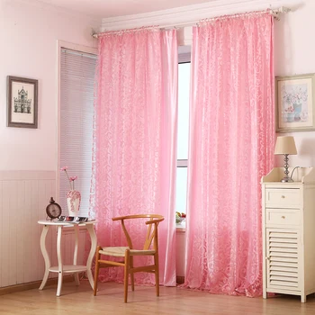 

Embroidered Tulle Curtains French jacquard floral sheer voile American Big hook flocking curtains for bedroom living room Decor