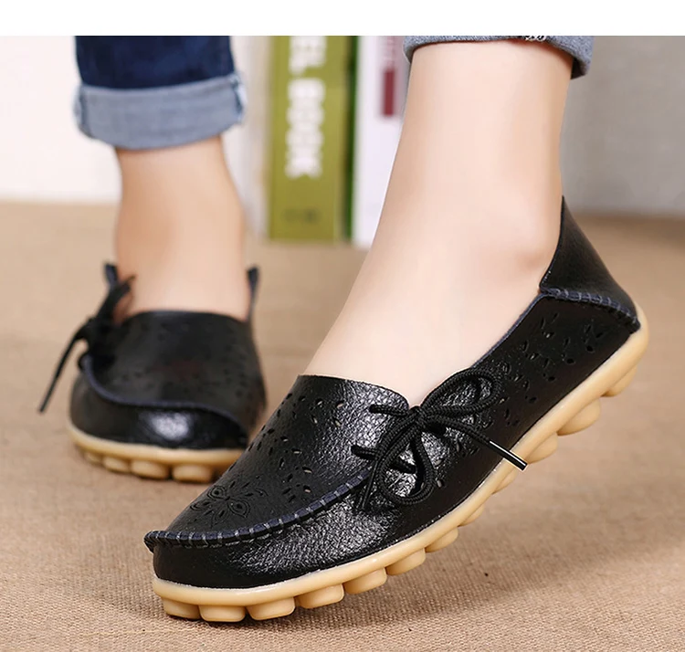 Women's Chic Genuine Flat Shoe-Black