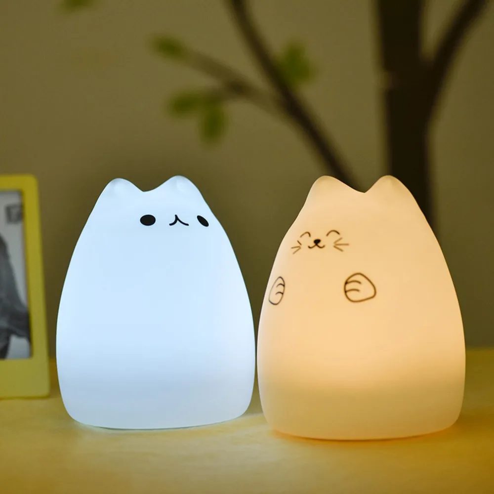 

Creative USB LED Light Cute Kitten Night Light Soft Silicone Cartoon Breathing 7 Colors Remote Control LED Lamp