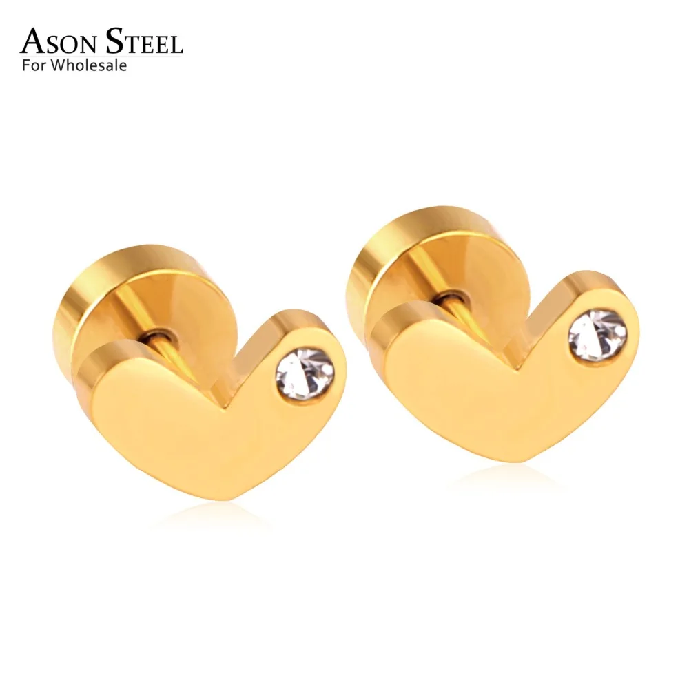 

ASONSTEEL Heart Stud Earrings Gold Stainless Steel Earrings for Women Jewelry Gift Cubic Zirconia,Anti-allergy