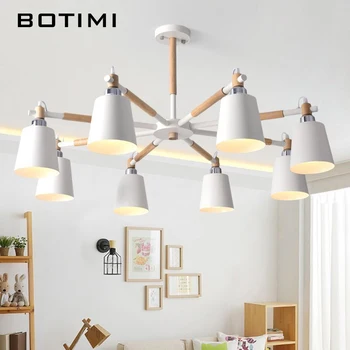 

BOTIMI Lustre Solid Wood Chandelier For Living Room Iron Lampshade LED Chandelier Lighting Lustres Para Sala De Jantar Home Lamp