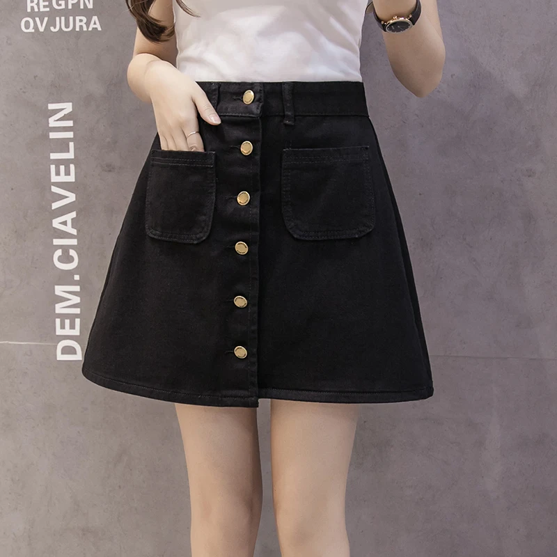 Zoki/винтажная женская джинсовая мини-юбка, летняя, высокая талия, трапециевидная, Корейская, на одной пуговице, женские джинсы Harajuku, хлопковая уличная одежда