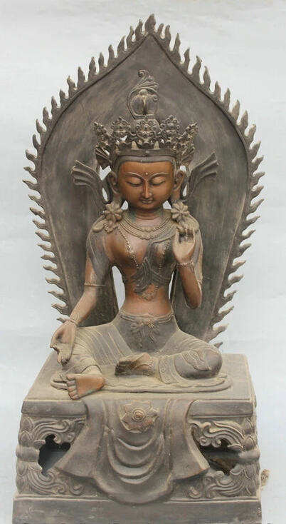 

USPS to USA S2349 26" Old Tibet Buddhism Bronze Green Tara Mahayana enlightenment Goddess Statue B0401