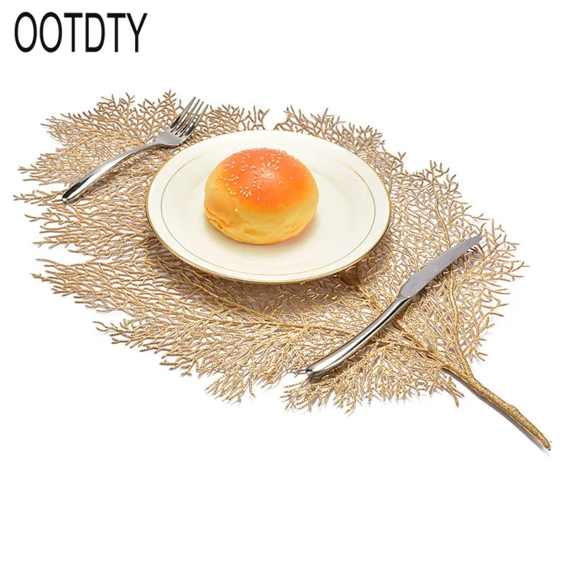 تحديد الموقع ل طاولة الطعام الوقايات لوتس ليف النخيل أوراق محاكاة مصنع PVC كوب القهوة الجدول الحصير المطبخ عيد الميلاد ديكور المنزل