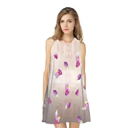 Новая мода европейская модель взрыв милый светло-фиолетовый лепестки принт платье без рукавов повседневное сексуальное пляжное платье DD102