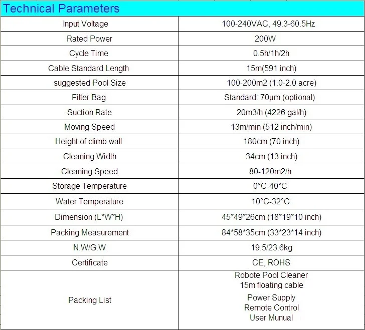 ICleaner-200 без caddy корзину восхождение на стену робот Авто бассейны очиститель с м 15 м кабель и дистанционное управление