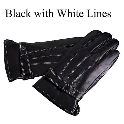 KLSS Брендовые мужские перчатки из натуральной кожи зимние Бархатные модные черные перчатки из овчины для вождения высококачественные перчатки из козьей кожи W09 - Цвет: black