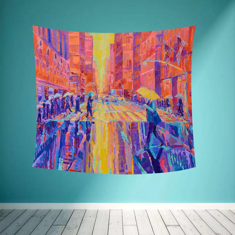 Paint Painting Elements City Streetscape Printing Tapestry College Dormitory Family Ceiling Wall Table Decor Polyester Blanket