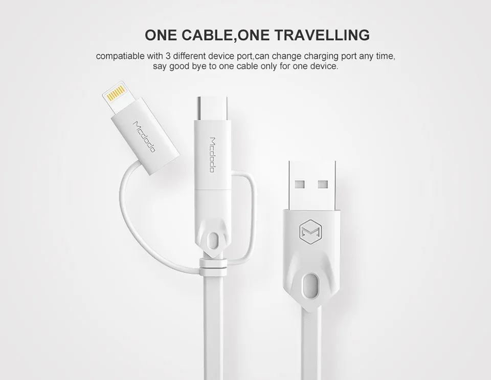 Mcdodo 3 в 1 Lightning-USB кабель для iPhone x xs 8 Micro USB кабель для быстрой зарядки usb type c для samsung Xiaomi зарядный кабель