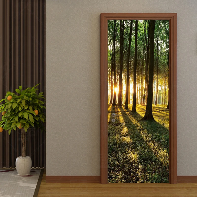 

Modern Green Forest PVC Wallpaper 3D Nature Landscape Self Adhesive Waterproof Door Sticker Living Room Home Decor Wall Papers