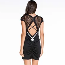 LC2246Q Black lace back hollow out bodycon font b dress b font sexy club wear fashion