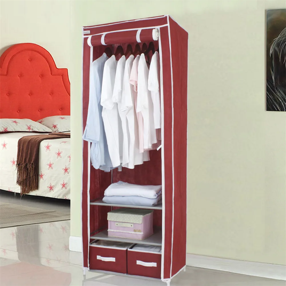Finether Metal Framed Fabric Wardrobe, Portable Closet, easy cloth steel frame single cloth wardrobe storage assembly folding5