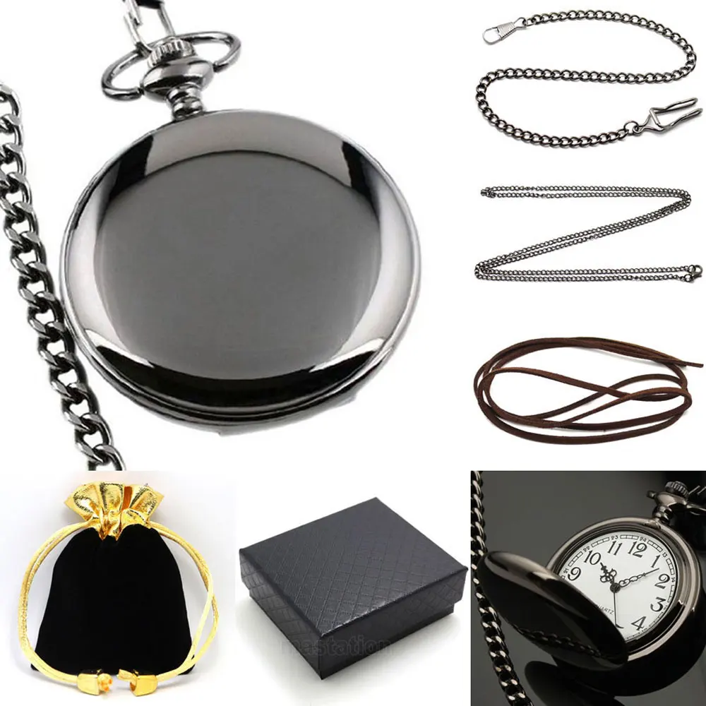 YISUYA Гладкий стимпанк Скелет Карманный Комплект часов серебро/черный подвеска на зеркало подарочное ожерелье-цепочка сумка коробка набор Мужские часы