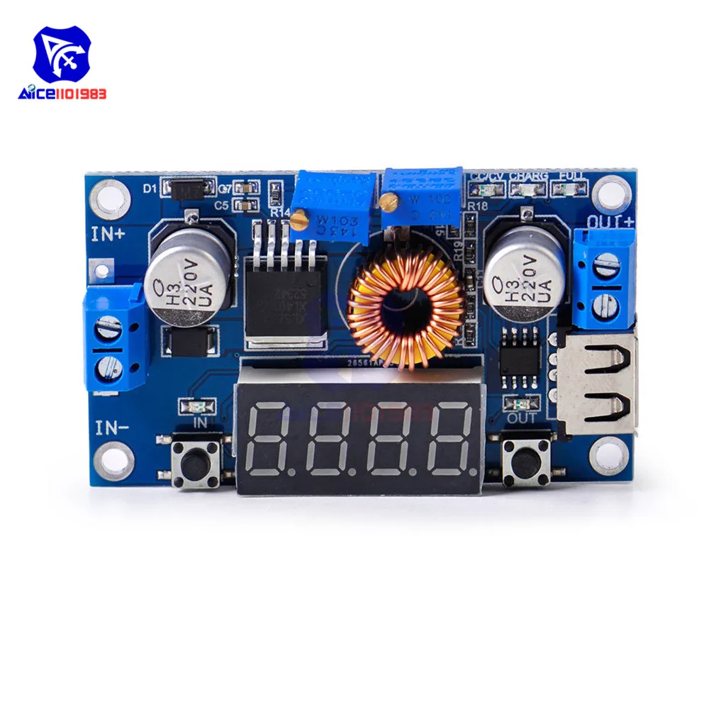 Регулируемый понижающий модуль заряда батареи 5A CC/CV светодиодный USB вольтметр