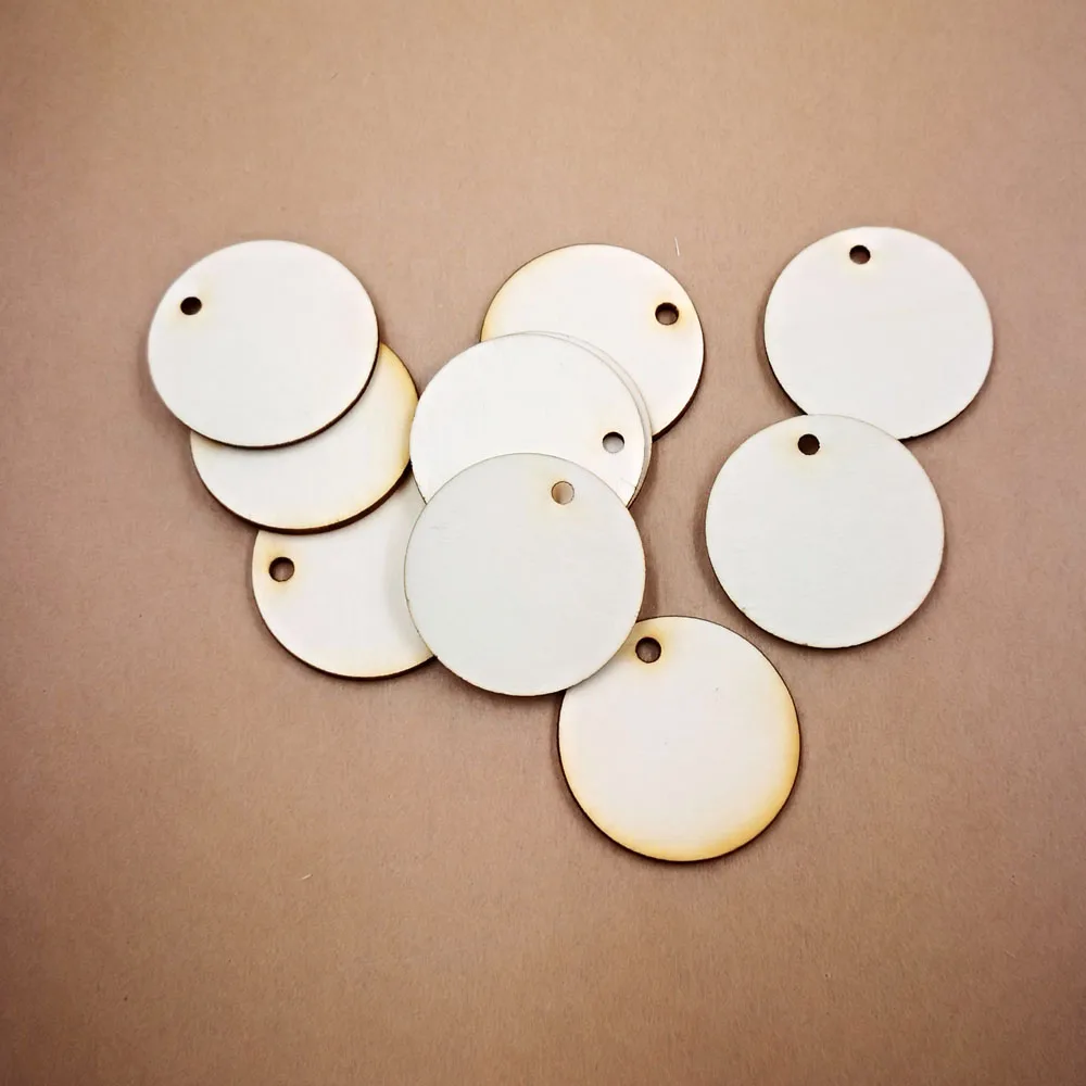 (100pcslot)one holes circle rustic necklace wooden disks disc tags supplies cut outs Customized wedding wooden Circle