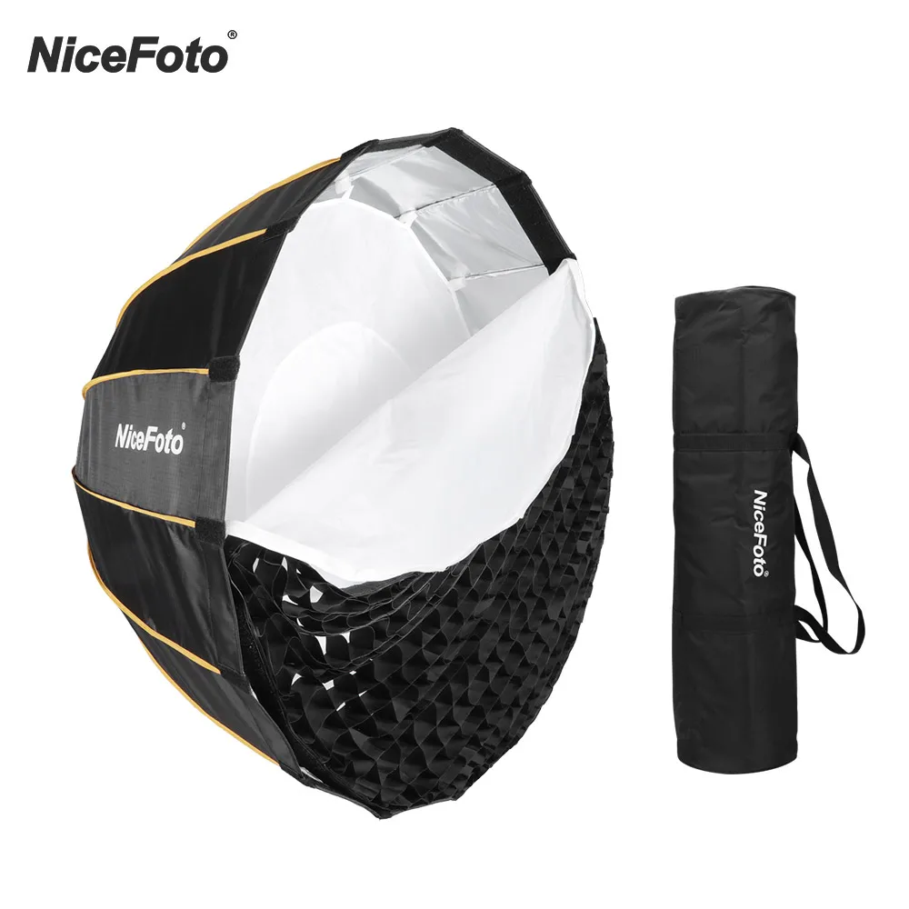 NiceFoto светодиодный 90 см быстрый набор складной глубокий параболический Зонт софтбокс для фотостудии софтбокс с сеткой сумка для переноски 90/120 см