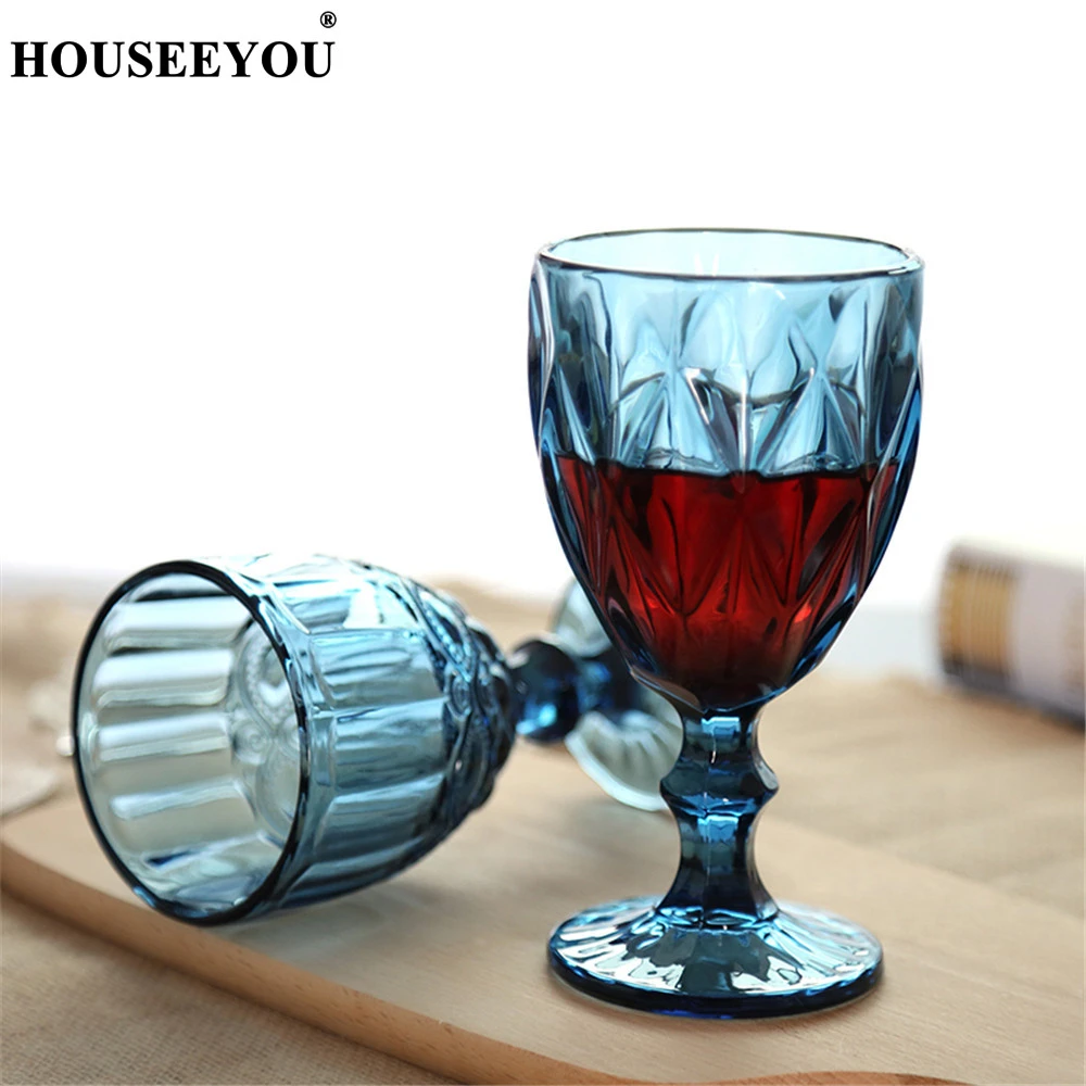 

HOUSEEYOU Crystal Diamond Style Engraving Glass Wine Cup Champagne Flutes Goblets Drinking Cocktail Brandy Whiskey Bar Tools