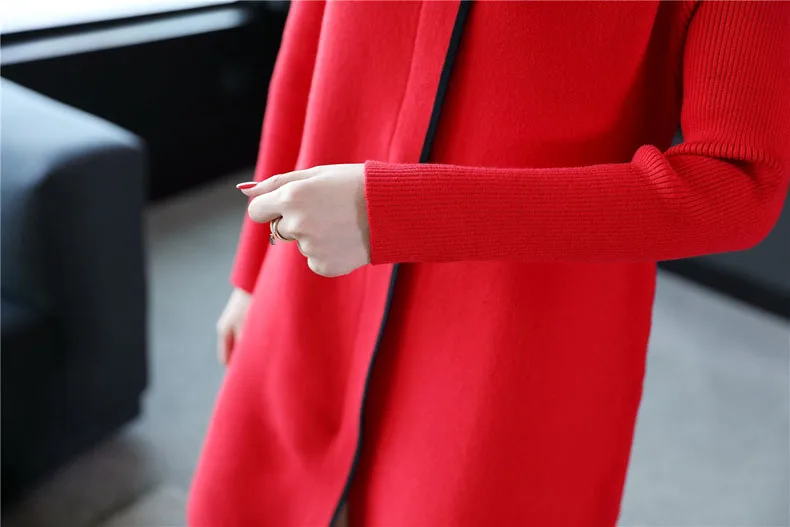 Новинка, модное осеннее и зимнее женское трикотажное платье-свитер с длинными рукавами и высоким воротником, красные платья в китайском стиле с разрезом сбоку