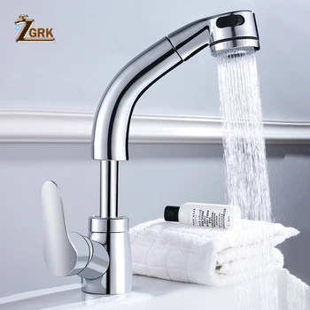 

ZGRK Chrome Kitchen Faucet Brass Bath Basin Mixer Tap Hot and Cold Water Tap Adjustable Nozzle Spout Bent Water Saving Tap