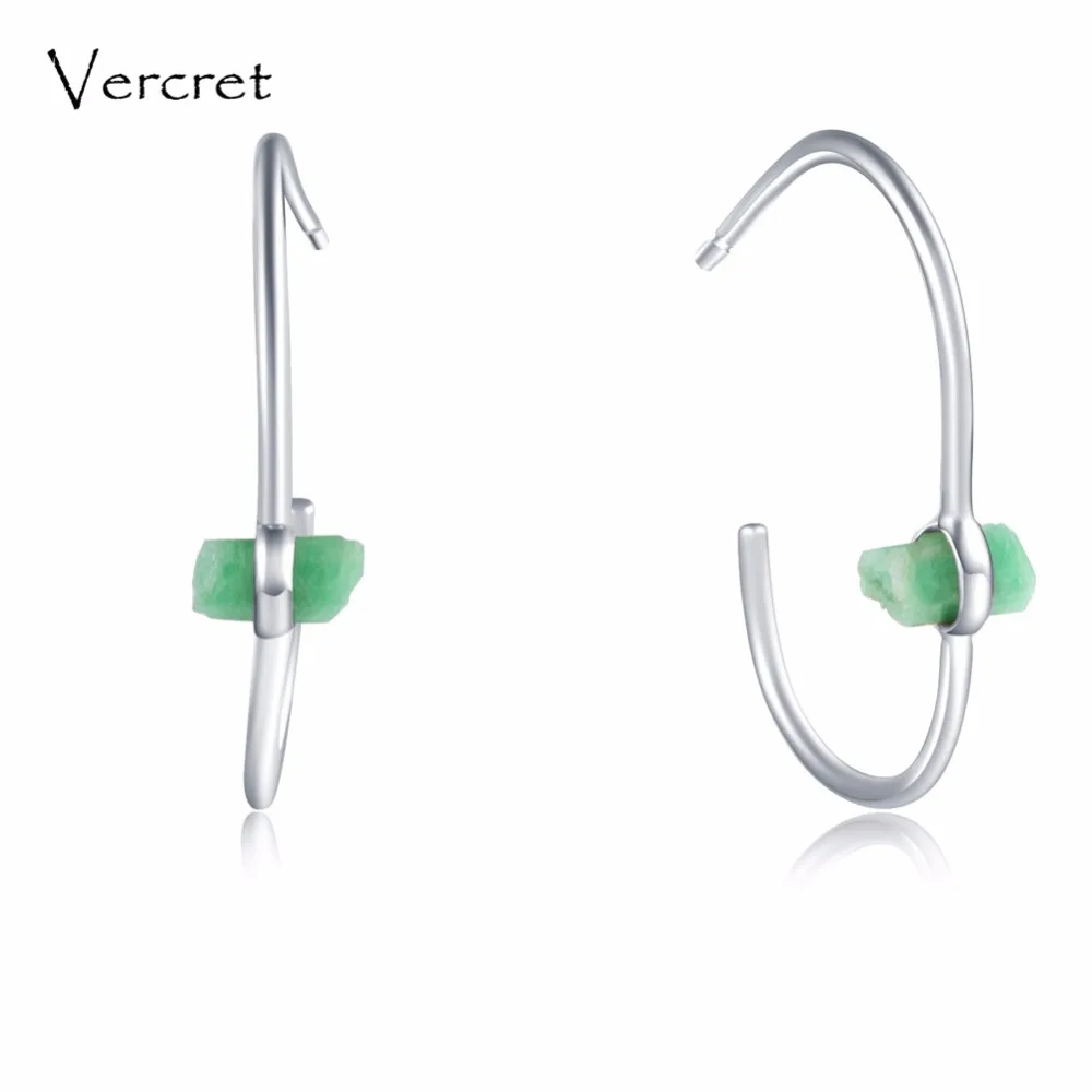 

Vercret silver 925 jewelry earrings rough stone natural quartz crystal clip ear earrings for women jewellery valentine's gift