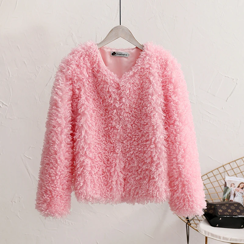 Spring Autumn Jackets For Girls Faux Fur Coat Lamb