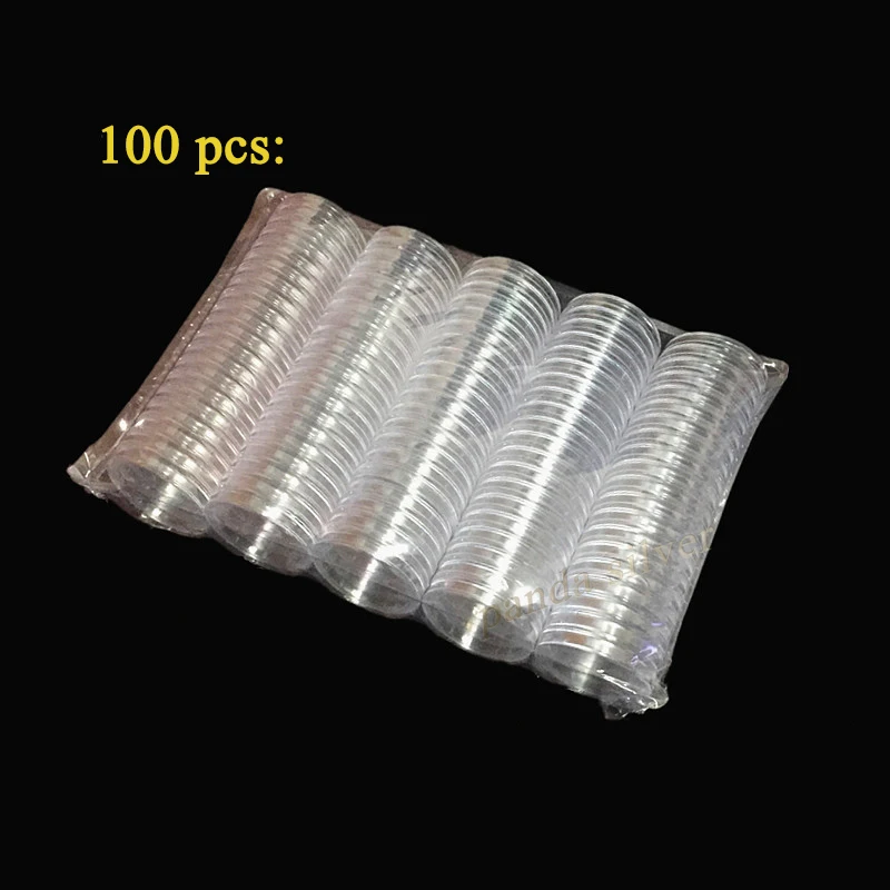 100 шт 27 мм прозрачный пластиковый круглый чехол для монет капсулы для хранения держатель круглый защитный корпус для диаметра 27 мм - Цвет: 100 pieces