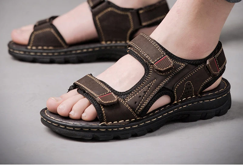 Мужские сандалии 2018 летние наружные обувь размер 45 черный люди кожа водонепроницаемый родной на платформе Runway 46 кроссовки воды коричневый