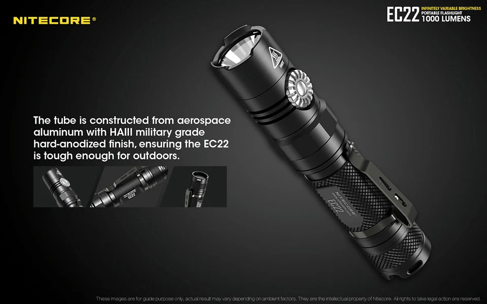 NITECORE EC22 поворотный переключатель бесступенчатая яркость 1000LMs светодио дный светодиодный фонарик водостойкий Открытый лагерь пеший Туризм