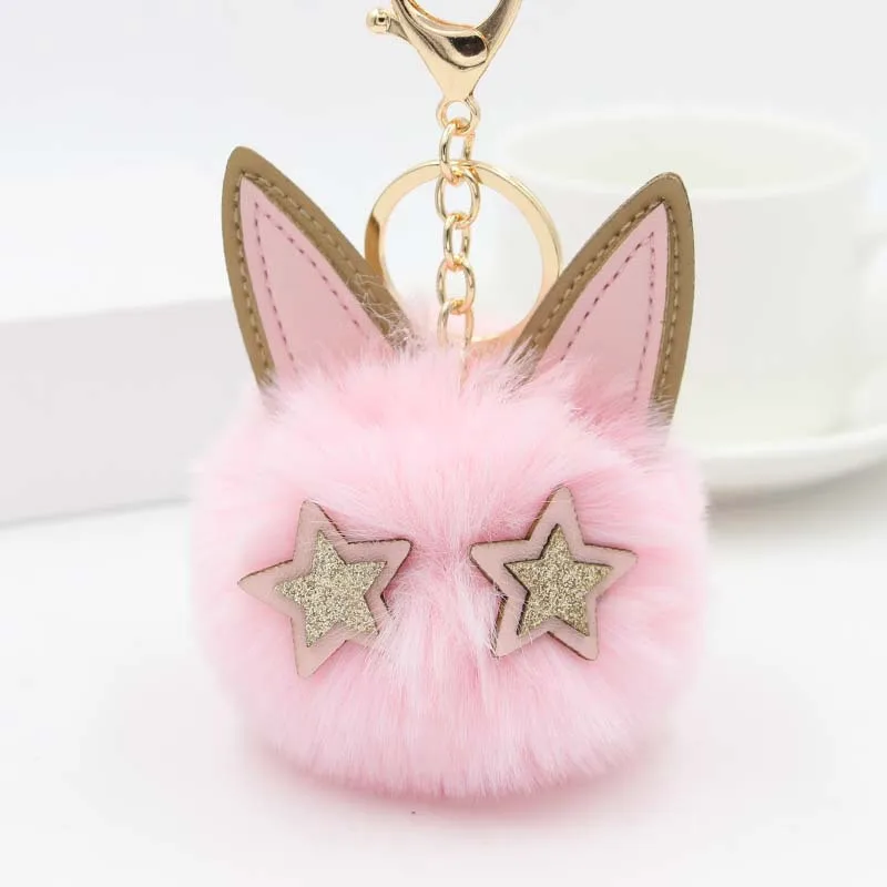 

Faux Rabbit Fur Cat Pendant Keychain Animal Keyring Bag Car Key Chain Key Accessories Kitty Ears Doll Toy Key Holder portachiavi