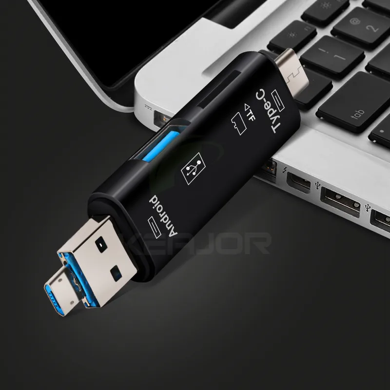 

Keajor 3 in 1 Portable Micro USB Card Reader Type-C USB-C Flash Drive Adapter Support TF Card Read For Mobile Phones PC MacBook