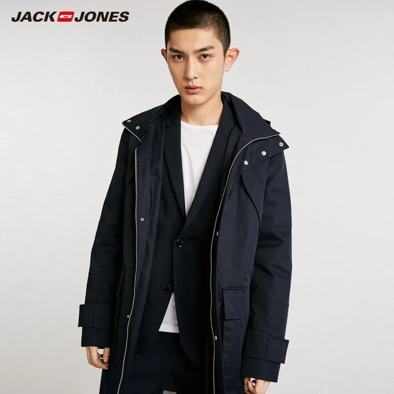 JackJones Мужская парка с капюшоном пальто ветровка длинная куртка Тренч пальто мужская одежда 218309524