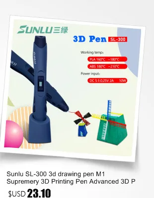 Ручка для 3d-печати Sunlu SL-300 с 20 шт пластиковыми нитями для печати 100 м 1,75 мм ABS термозащита 3D ручки принтер