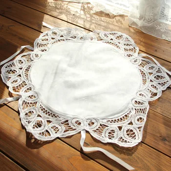 

cotton hand made Round battenburg lace Doily with ribbon ,Hexagon cup mat 6PCS/LOT 45x45cm Embroidery Table Mat crochet applique