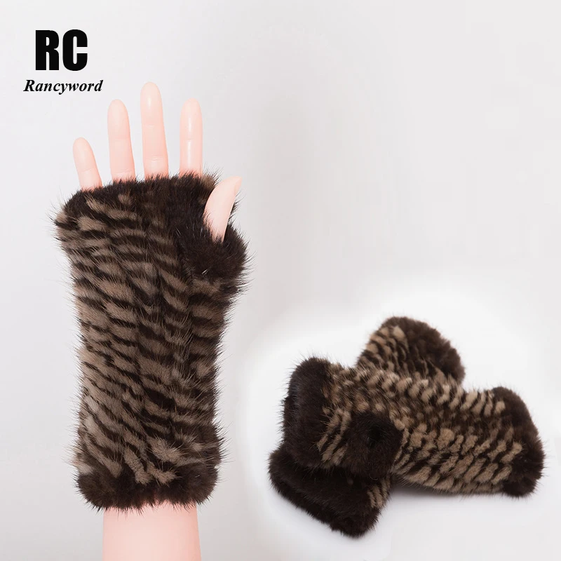 

[Rancyword] Luxury Good Quality Winter Mink Fur Gloves For Women Knitted Mink Fur Fingerless Genuine Gloves 2017 New Wome RC1254