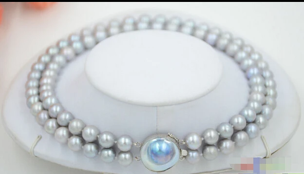 

HOT## Wholesale FREE SHIPPING >>> P4737 A++ 2row 11mm ROUND GRAY Freshwater cultured PEARL NECKLACE