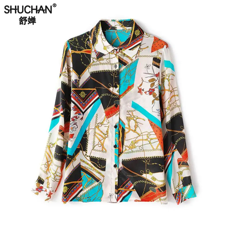 

Shuchan 2019 Women's Fashion Womens Long Sleeve Blouses Print Office Lady Elegante shirts and blouses tops with sleeves R10142