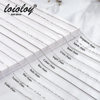 

Loioloy Real 925 Sterling Silver Necklaces Slim Thin Snake 925 women's silver Chains Necklace Body Box Chain For Woman