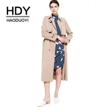 HDY Haoduoyi осень тренч двубортный плащ на осень классический цвет хакки бежевый весна для женщин деловой стиль водонепроницаемый офисный с поясом отложной воротник повседневный длинный для женщин новая коллекция