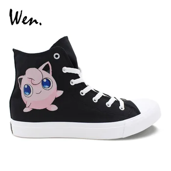 

Wen Custom Hand Painted Canvas Shoes Cartoon Jigglypuff Anime Pokemon Design Sneakers High Top Men Women Bottom Shoes Soft