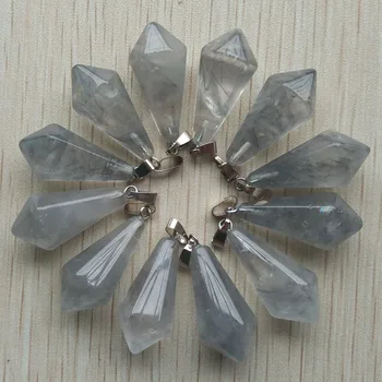 

Wholesale 12pcs/lot Fashion good quality natural Devil crystal quartz Hexagonal pyramid Charms pendants for jewelry making Free