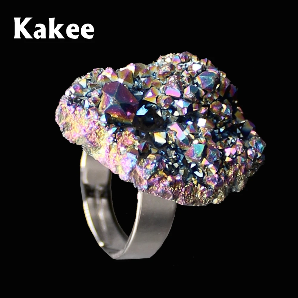 

Kakee High Grade Irregular Semi Stone Natural Crystal Elegant Raw Agates Wedding Ring for Party Adjustable Women Fashion Jewelry
