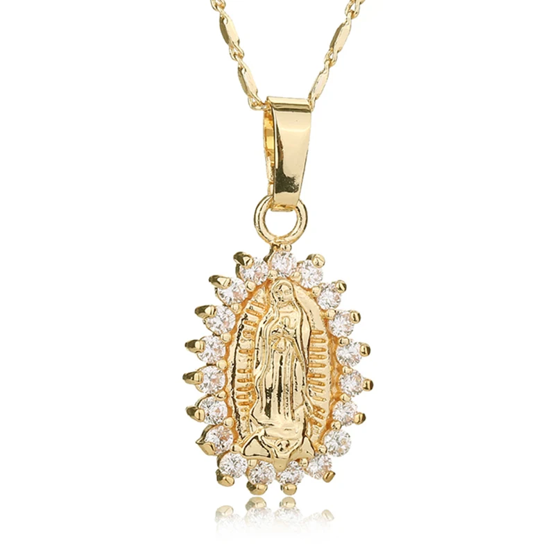 BTSETS ожерелье Девы Марии золотого цвета Bijoux имитация кристалла эффектное Женская
