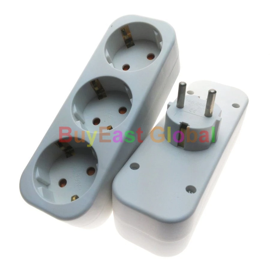 

(1 PC) 3 Output Schuko EU Russian German Extension Power Strip Plug Splitter AC100~250V 16A