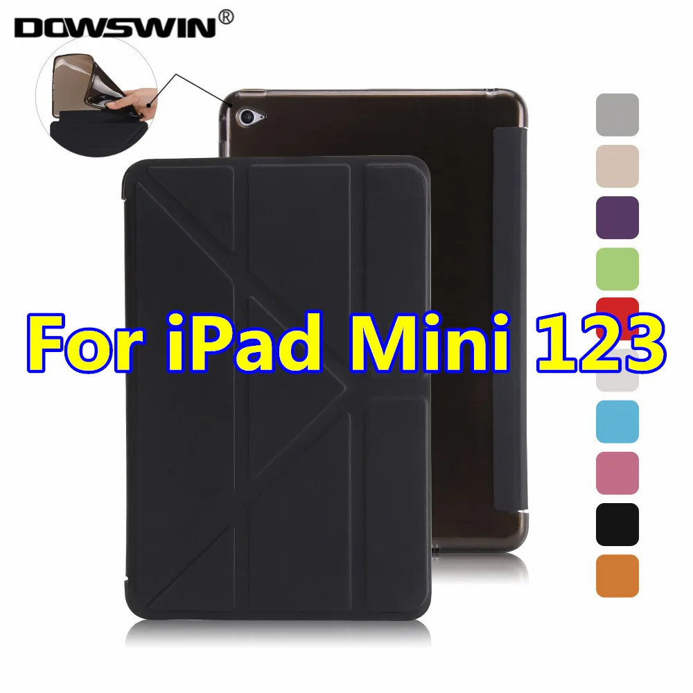 DOWSWIN Чехол для iPad Mini 4 из искусственной кожи чехол Smart Cover для Ipad Mini 1 2 3 Чехол авто сна/Пробуждение До нескольких раза мини случай - Цвет: black mini123