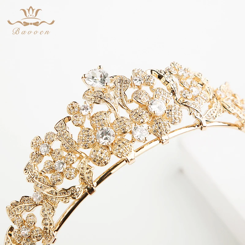 Bavoen Высокое качество невесты Европейский Золотая тиара Hairbands вечерний Циркон