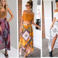 Модные женские inrregullar Асимметричный afrcian Тотем печати высокая низкая шифоновая юбка Дашики юбка Этническая Стиль