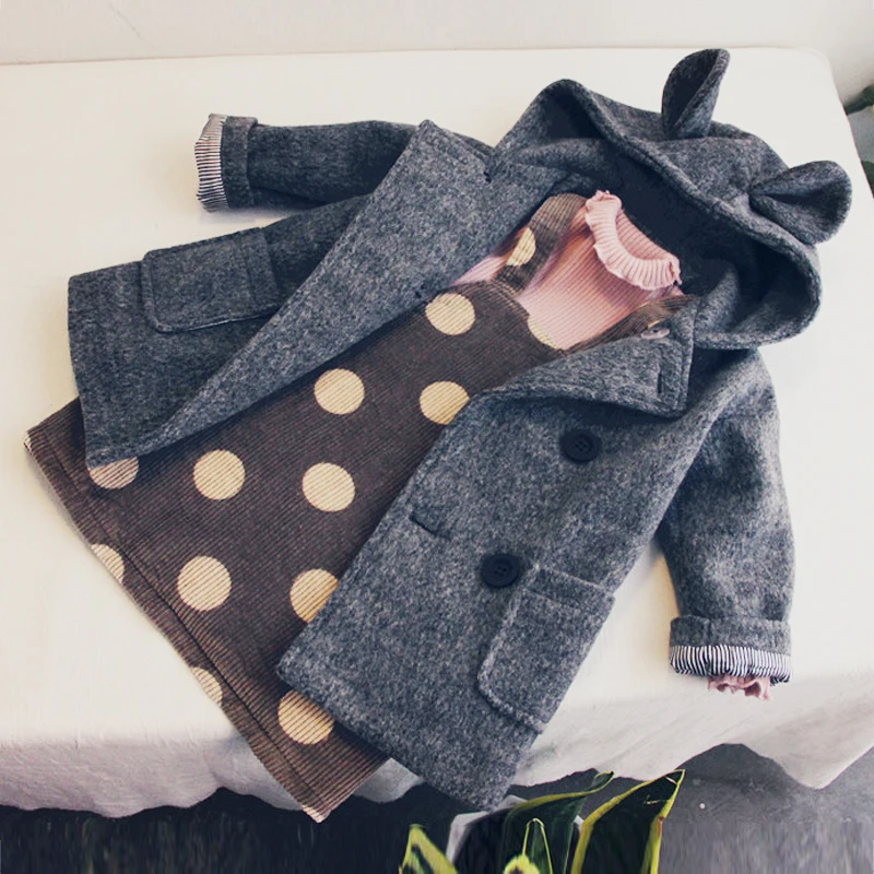 Новинка года, модная детская одежда для девочек, зимняя Стеганая утепленная одежда с капюшоном и ушками из мультфильмов, теплые пальто из хлопка - Цвет: Серый