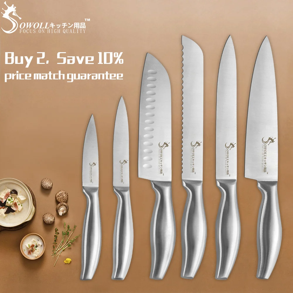 

SOWOLL Brand Cooking Tools 6-Pieces Set Fruit,Utility, Santoku, Slicing, Bread, Chef Knife Sharp Stainless Steel Kitchen Knives