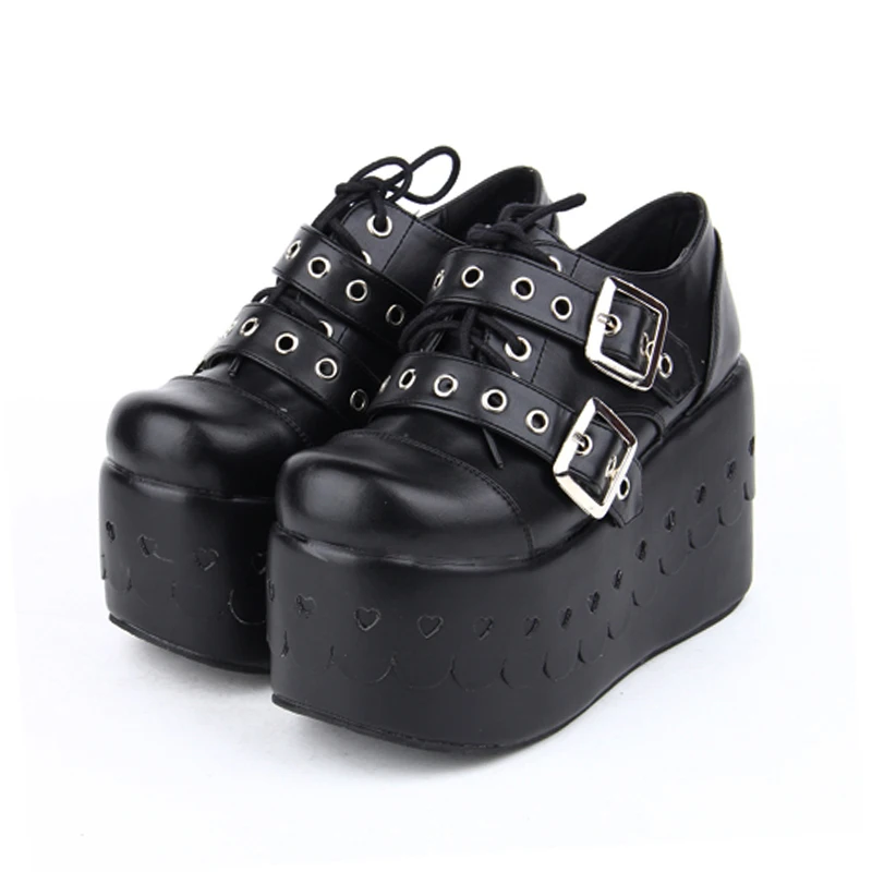 Peu Pu6030 Chaussures Dentelle Cosplay Doux Profonde Complet Femelle Pente Lolita Douce Princesse Noir Talon Punk Up FKTJl1c