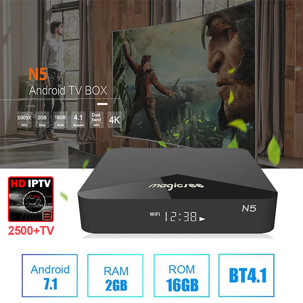 

N5 Android 7.1 TV Box Amlogic S905X Android 7.1 2GB RAM 16GB ROM 2.4G 5G WiFi BT4.1 Set Top Box support Spain/French 2800+TV